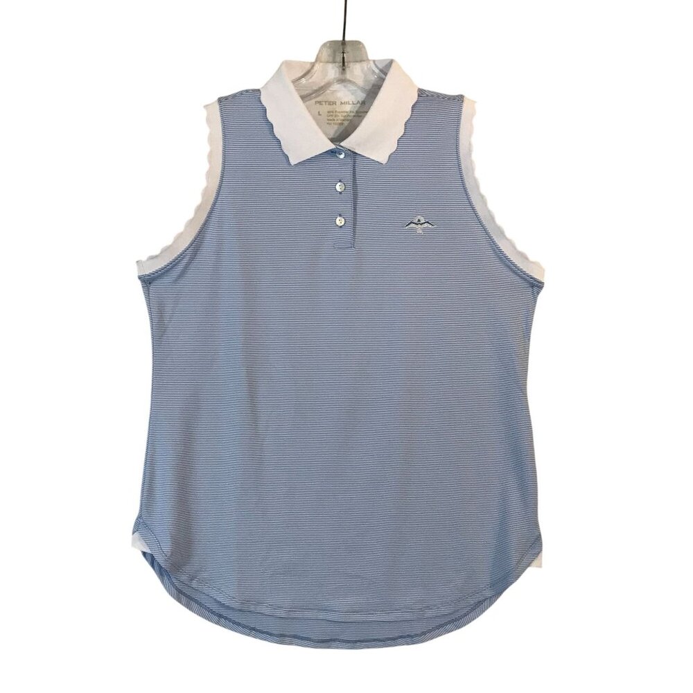 Peter Millar Womens L Sleeveless Polo Shirt Sun Protection Blue Stripe Tank Top